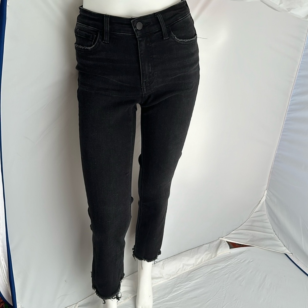 Flying Monkey Reasonable mid rise crop flare distressed black flare jeans